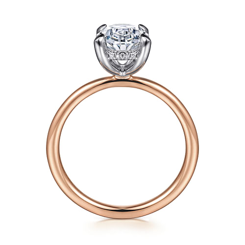 Cari - 14K White-Rose Gold Hidden Halo Oval Diamond Engagement Ring - 0.05 ct - Shot 2