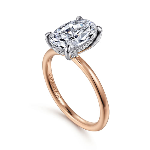 Cari - 14K White-Rose Gold Hidden Halo Oval Diamond Engagement Ring - 0.05 ct - Shot 3