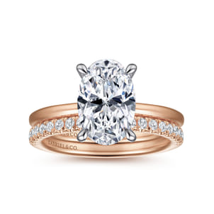 Cari - 14K White-Rose Gold Hidden Halo Oval Diamond Engagement Ring