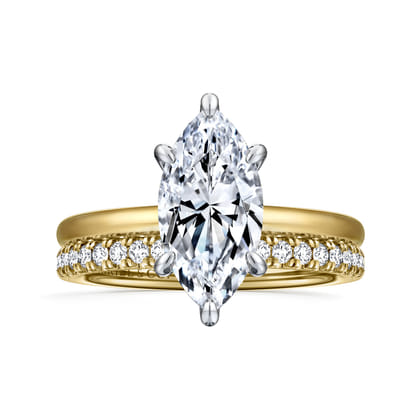 Cari - 14K White-Yellow Gold 6 Prong Hidden Halo Marquise Shape Diamond Engagement Ring