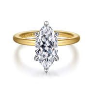 Cari - 14K White-Yellow Gold 6 Prong Marquise Shape Diamond Engagement Ring