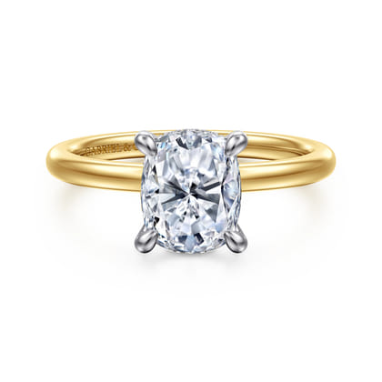 Cari - 14K White-Yellow Gold Elongated Cushion Diamond Engagement Ring