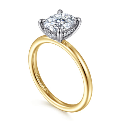 Cari - 14K White-Yellow Gold Elongated Cushion Diamond Engagement Ring
