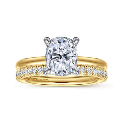Cari - 14K White-Yellow Gold Elongated Cushion Diamond Engagement Ring