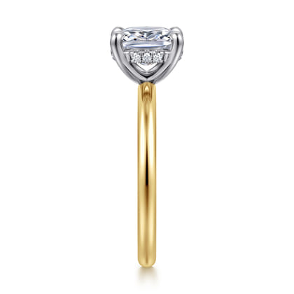 Cari - 14K White-Yellow Gold Elongated Cushion Diamond Engagement Ring