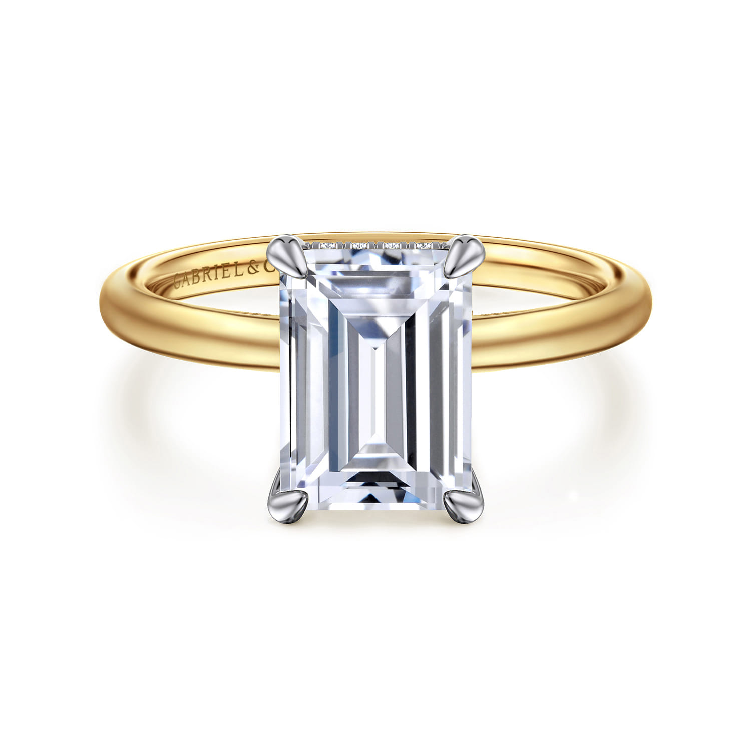 Cari - 14K White-Yellow Gold Emerald Cut Diamond Engagement Ring