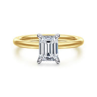 Cari - 14K White-Yellow Gold Emerald Cut Diamond Engagement Ring