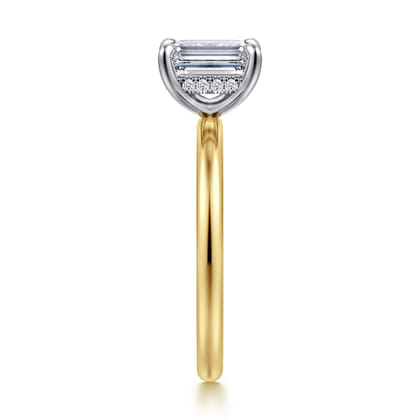 Cari - 14K White-Yellow Gold Emerald Cut Diamond Engagement Ring