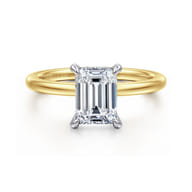 Cari - 14K White-Yellow Gold Emerald Cut Diamond Engagement Ring