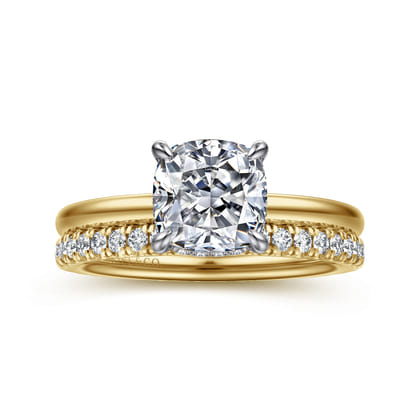 Cari - 14K White-Yellow Gold Hidden Halo Cushion Diamond Engagement Ring