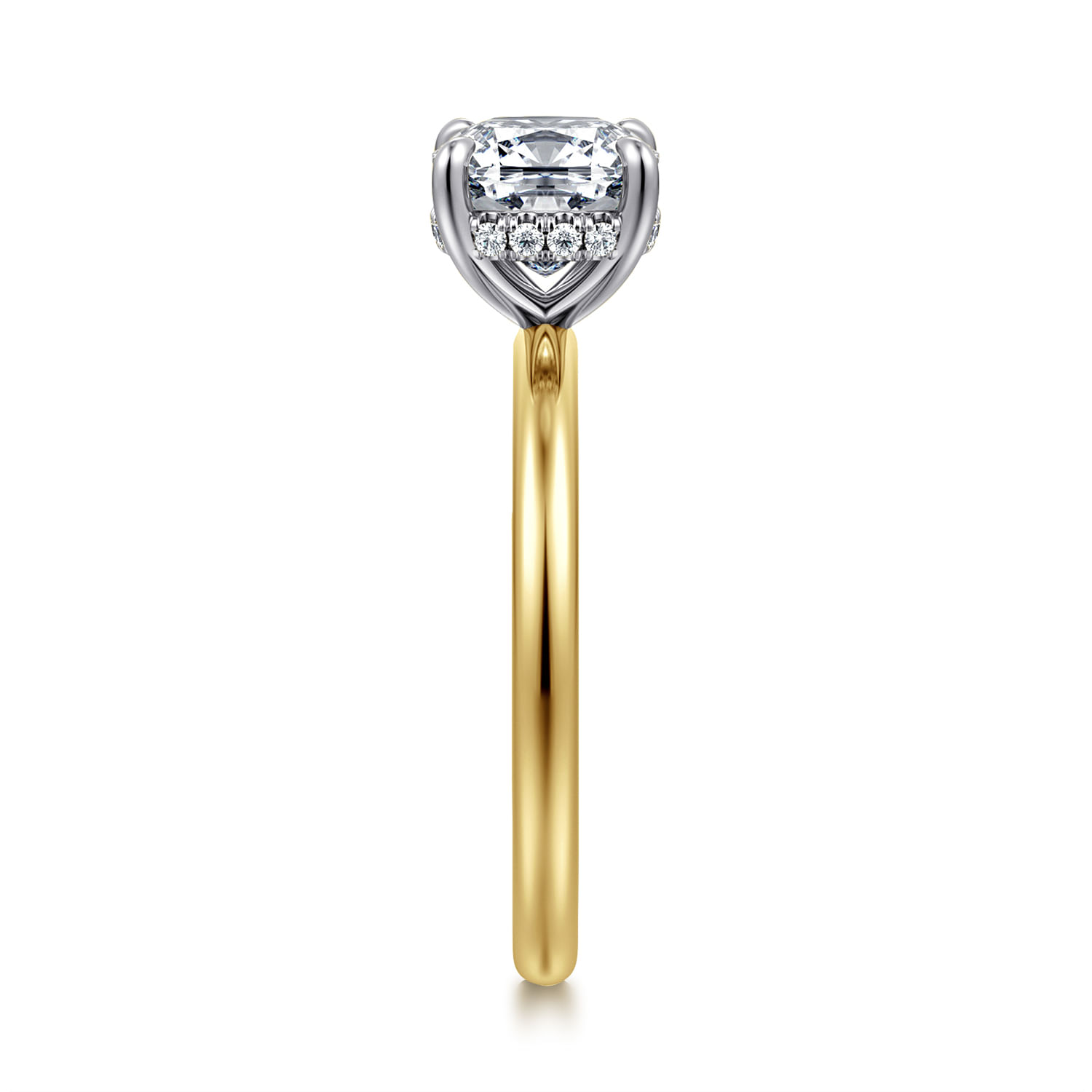 Cari - 14K White-Yellow Gold Hidden Halo Cushion Diamond Engagement Ring