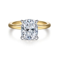 Cari - 14K White-Yellow Gold Hidden Halo Elongated Cushion Diamond Engagement Ring