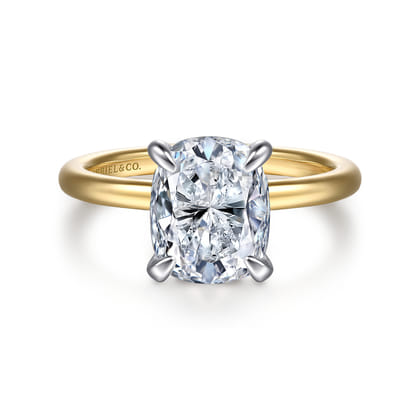 Cari - 14K White-Yellow Gold Hidden Halo Elongated Cushion Diamond Engagement Ring