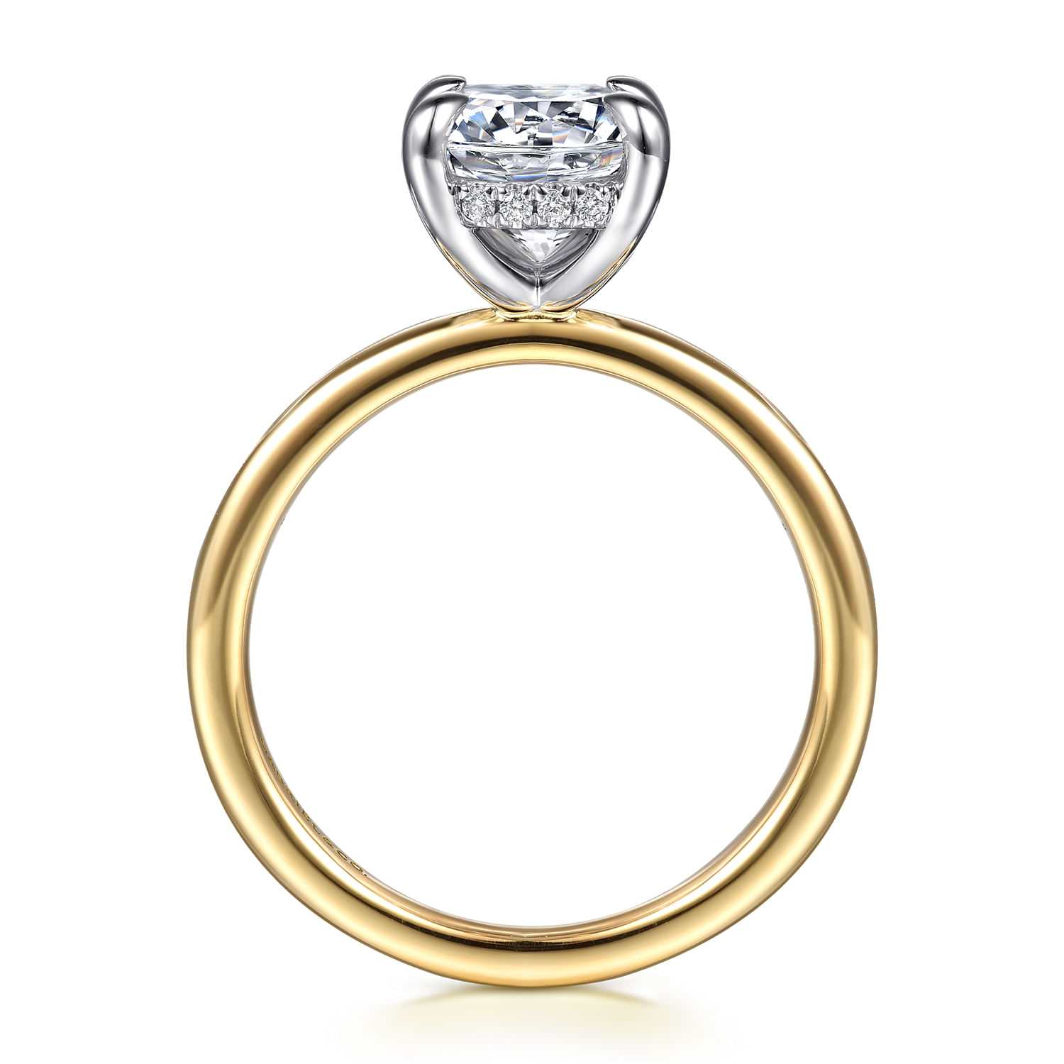 Cari - 14K White-Yellow Gold Hidden Halo Elongated Cushion Diamond Engagement Ring