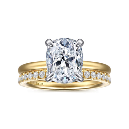 Cari - 14K White-Yellow Gold Hidden Halo Elongated Cushion Diamond Engagement Ring