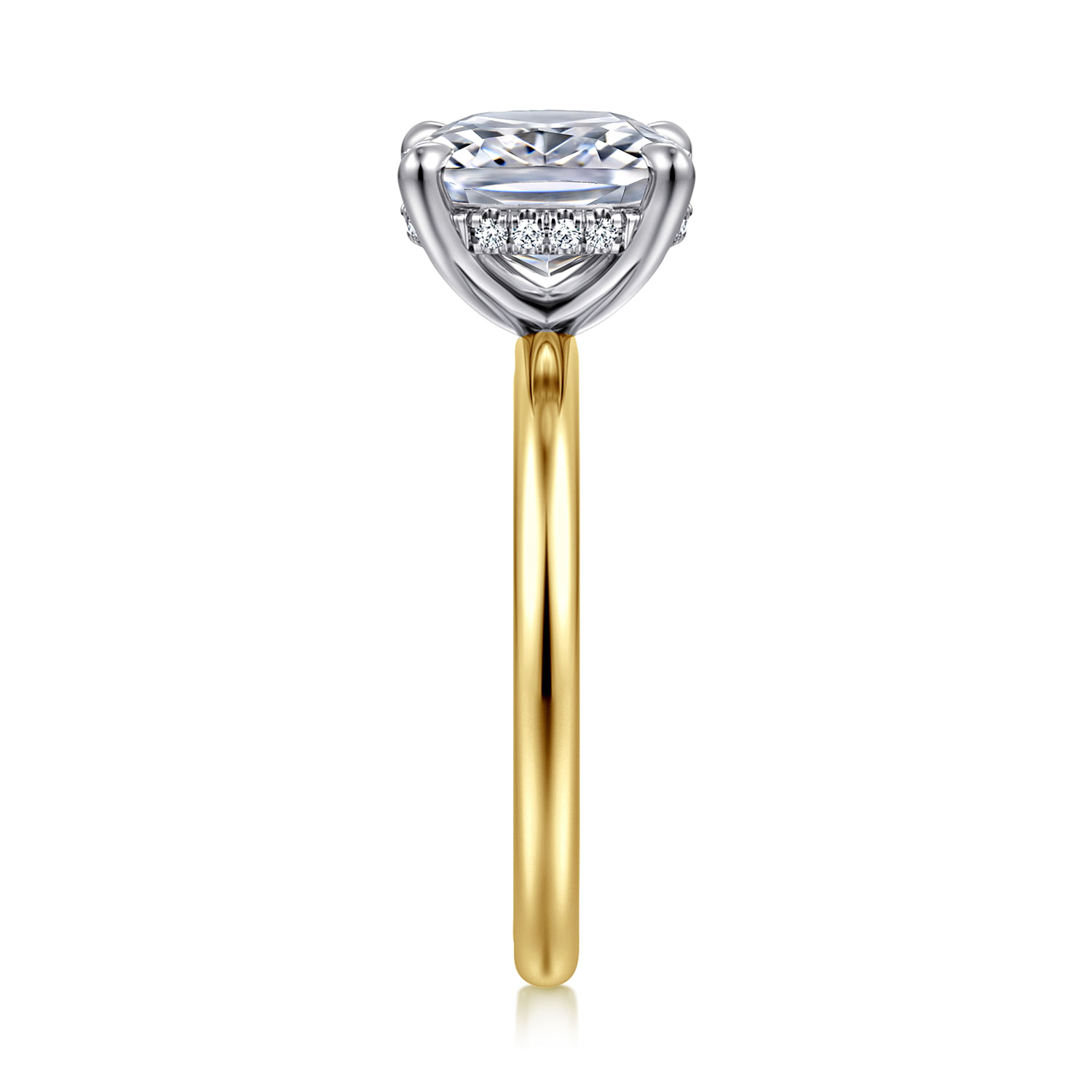 Cari - 14K White-Yellow Gold Hidden Halo Elongated Cushion Diamond Engagement Ring