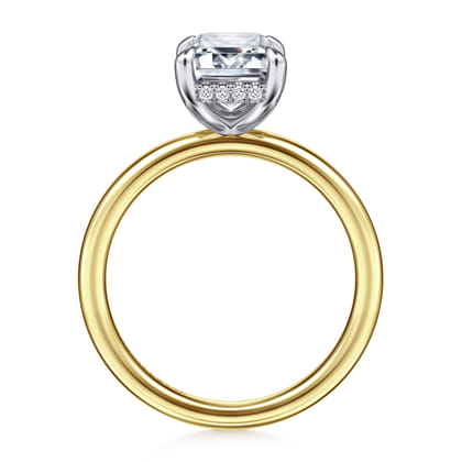 Cari - 14K White-Yellow Gold Hidden Halo Emerald Cut Diamond Engagement Ring
