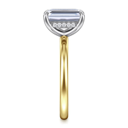 Cari - 14K White-Yellow Gold Hidden Halo Emerald Cut Diamond Engagement Ring