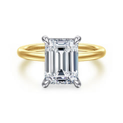 Cari - 14K White-Yellow Gold Hidden Halo Emerald Cut Diamond Engagement Ring