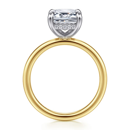 Cari - 14K White-Yellow Gold Hidden Halo Emerald Cut Diamond Engagement Ring
