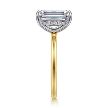 Cari - 14K White-Yellow Gold Hidden Halo Emerald Cut Diamond Engagement Ring