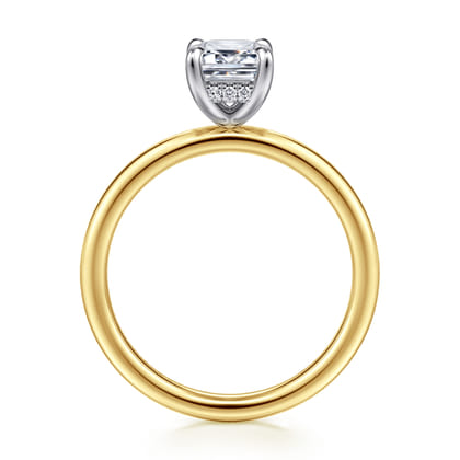 Cari - 14K White-Yellow Gold Hidden Halo Emerald Cut Diamond Engagement Ring