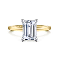 Cari - 14K White-Yellow Gold Hidden Halo Emerald Cut Diamond Engagement Ring