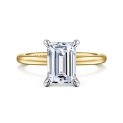 14K White-Yellow Gold Hidden Halo Emerald Cut Diamond Engagement Ring