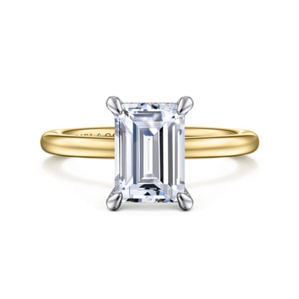 Cari - 14K White-Yellow Gold Hidden Halo Emerald Cut Diamond Engagement Ring
