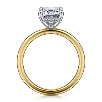 Cari - 14K White-Yellow Gold Hidden Halo Emerald Cut Diamond Engagement Ring