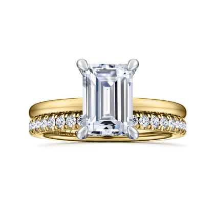 Cari - 14K White-Yellow Gold Hidden Halo Emerald Cut Diamond Engagement Ring