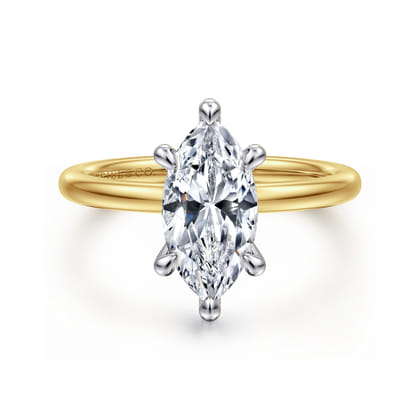 Cari - 14K White-Yellow Gold Hidden Halo Marquise Shape Diamond Engagement Ring