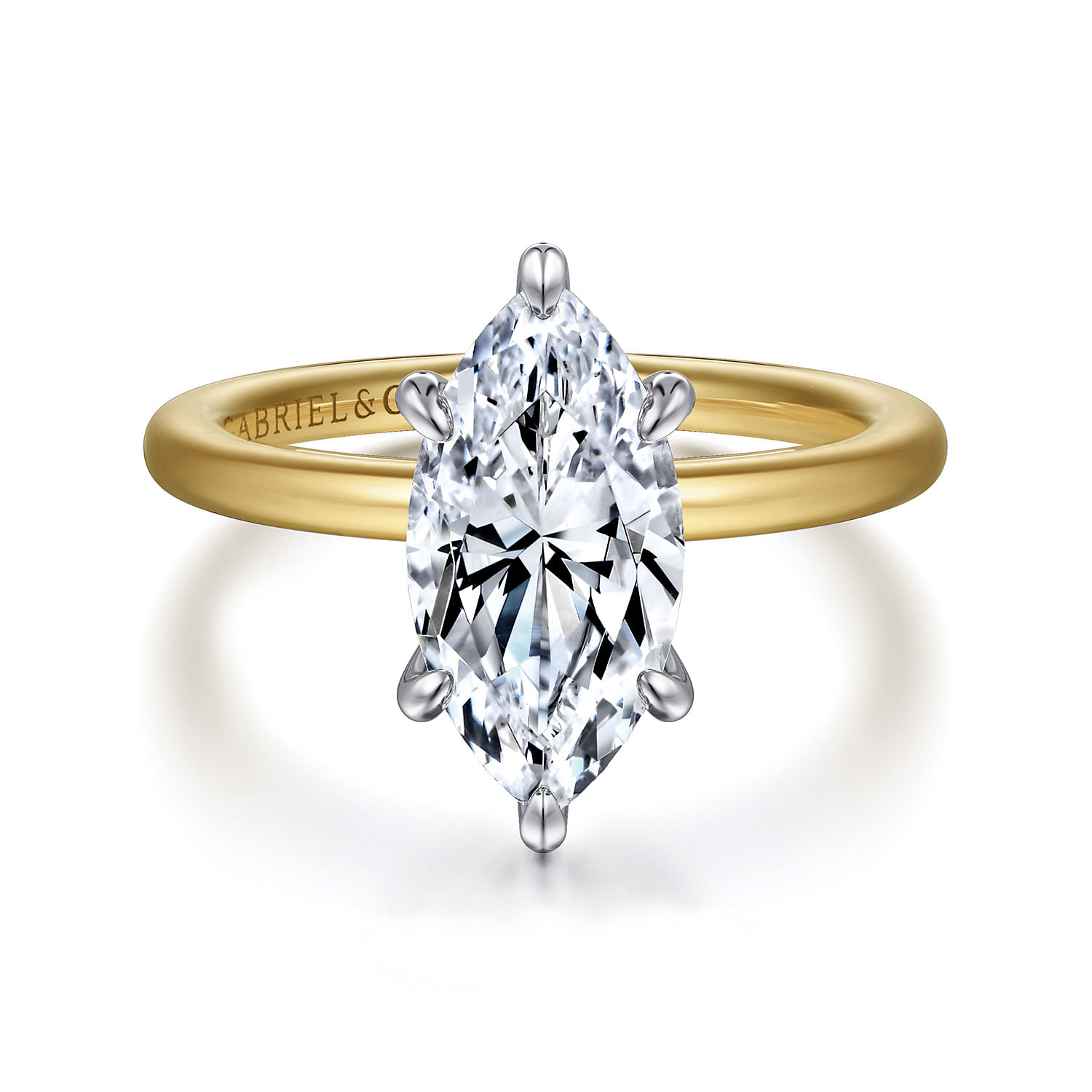 Cari - 14K White-Yellow Gold Hidden Halo Marquise Shape Diamond Engagement Ring