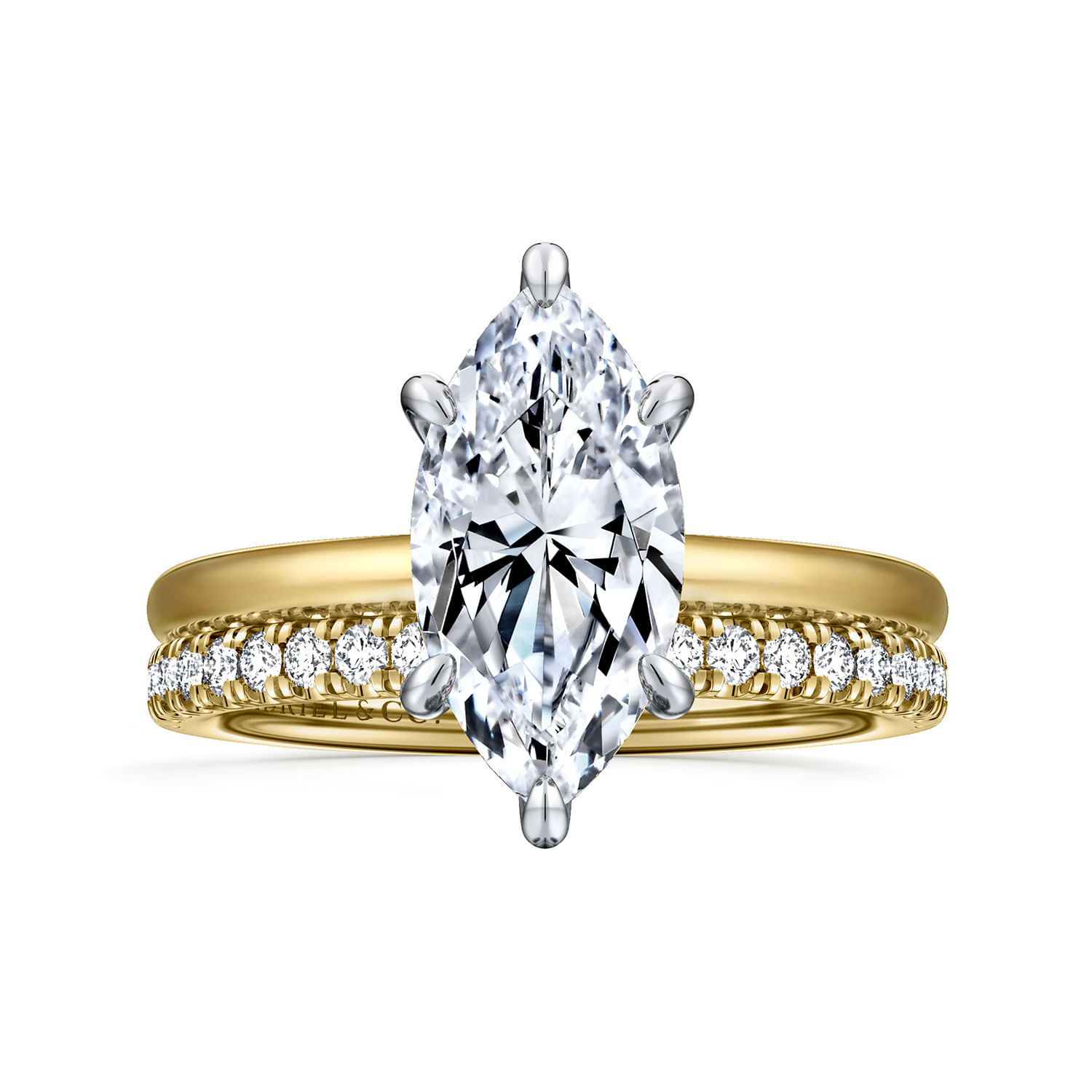 Cari - 14K White-Yellow Gold Hidden Halo Marquise Shape Diamond Engagement Ring