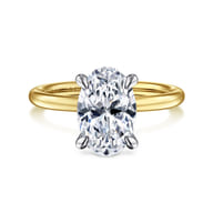 Cari - 14K White-Yellow Gold Hidden Halo Oval Diamond Engagement Ring