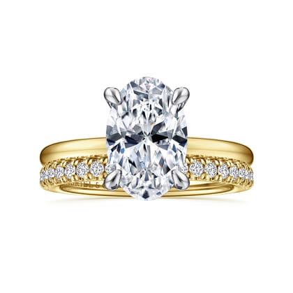 Cari - 14K White-Yellow Gold Hidden Halo Oval Diamond Engagement Ring