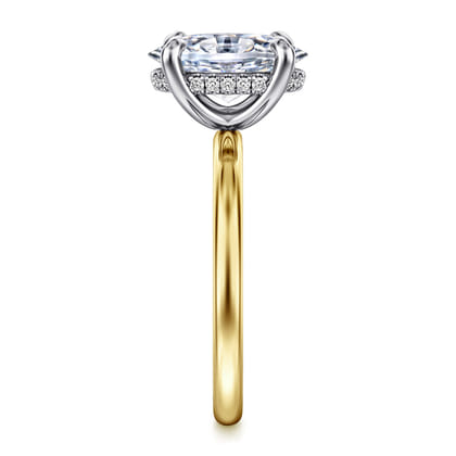 Cari - 14K White-Yellow Gold Hidden Halo Oval Diamond Engagement Ring