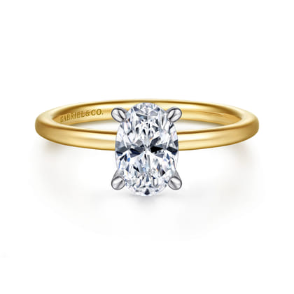 Cari - 14K White-Yellow Gold Hidden Halo Oval Diamond Engagement Ring