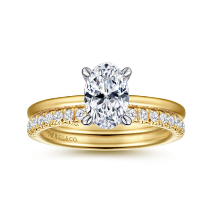 Cari - 14K White-Yellow Gold Hidden Halo Oval Diamond Engagement Ring