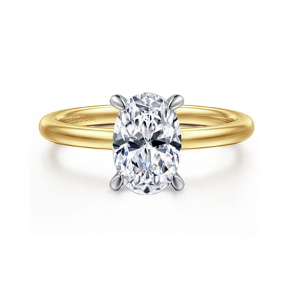 Cari - 14K White-Yellow Gold Hidden Halo Oval Diamond Engagement Ring