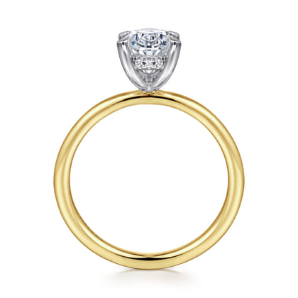 Cari - 14K White-Yellow Gold Hidden Halo Oval Diamond Engagement Ring