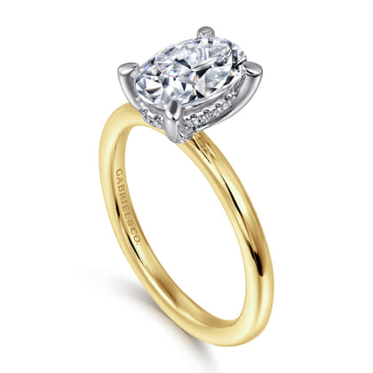 Cari - 14K White-Yellow Gold Hidden Halo Oval Diamond Engagement Ring