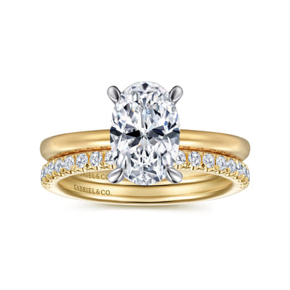 Cari - 14K White-Yellow Gold Hidden Halo Oval Diamond Engagement Ring