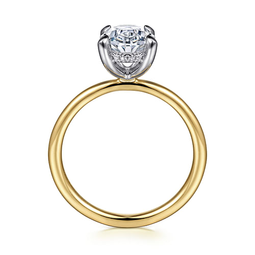 Cari - 14K White-Yellow Gold Hidden Halo Oval Diamond Engagement Ring - 0.05 ct - Shot 2