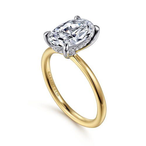 Cari - 14K White-Yellow Gold Hidden Halo Oval Diamond Engagement Ring - 0.05 ct - Shot 3