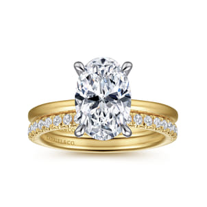 Cari - 14K White-Yellow Gold Hidden Halo Oval Diamond Engagement Ring