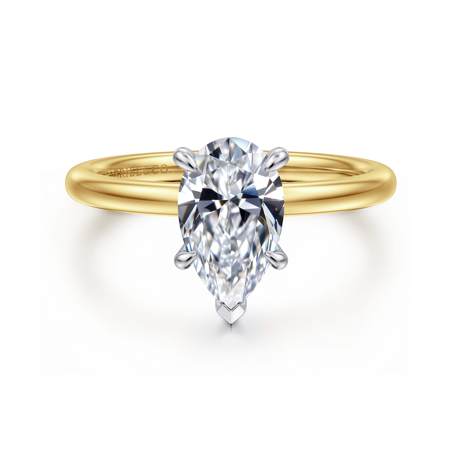 Cari - 14K White-Yellow Gold Hidden Halo Pear Shape Diamond Engagement Ring