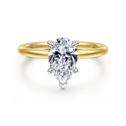 Cari - 14K White-Yellow Gold Hidden Halo Pear Shape Diamond Engagement Ring