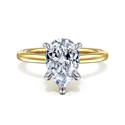 Cari - 14K White-Yellow Gold Hidden Halo Pear Shape Diamond Engagement Ring