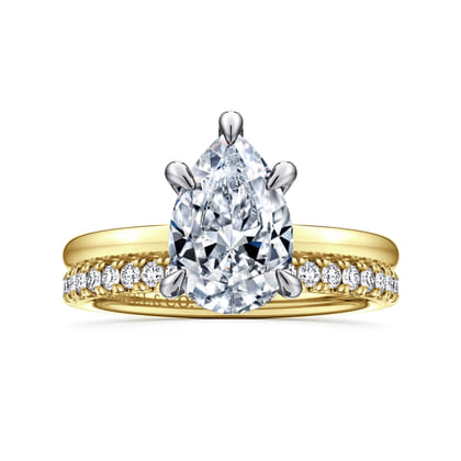 Cari - 14K White-Yellow Gold Hidden Halo Pear Shape Diamond Engagement Ring